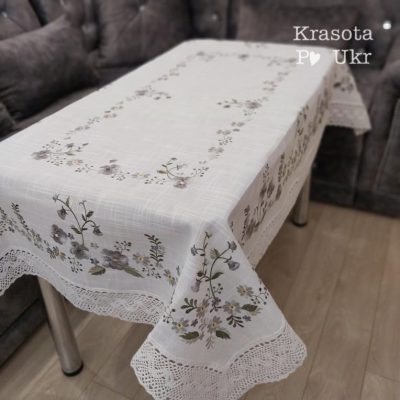 Скатертина на стіл з принтом “Попелясті квіти” #50264, розмір 110×160 см