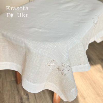 Лляна скатертина в пастельних тонах , дизайн "мінімалістична тендітність" - 110*160 см, 135*180 см