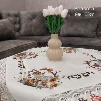 Скатертина на пасхальний стіл “Пастельна квіткова корзинка” (85*85 см) #30095