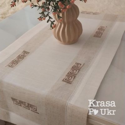 Ранер на стіл з вишивкою, дизайн "пастельна геометрія” (40*90 см) #3984