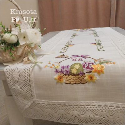 Великодній ранер на стіл 150*45 см, «Лавандовий Великдень»