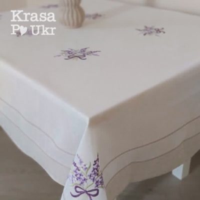 Лляна скатертина “Бузок” #des20 з вишивкою, розмір 150×223 см