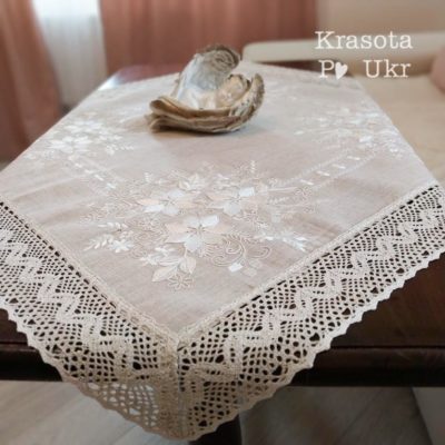 Лляна натуральна скатертина 90*90 см #155