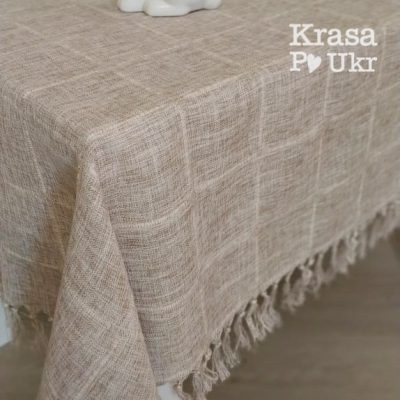 Лляна скатертина з бахромою у натуральному кольорі – 110*160 см, 135*180 см, 150*225 см, 180*270 см