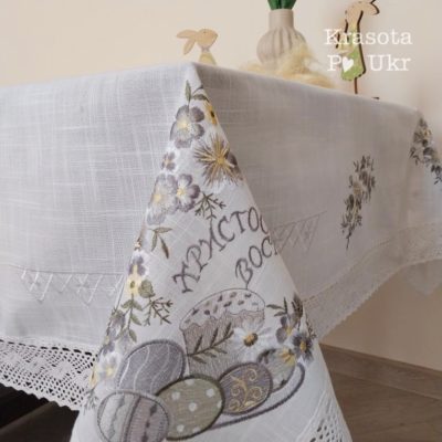 Лляна скатертина на стіл “великодня меланхолія” #80770 -150*220 см, 110*160 см