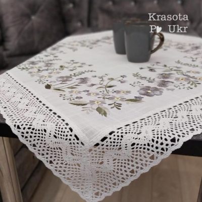 Скатертина на стіл (90*90 см) “попелясті квіти” #50264