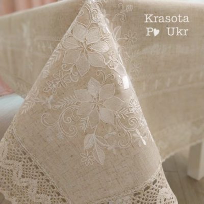 Лляна скатертина натурального кольору, розміри 110×160 см та 135×180 см