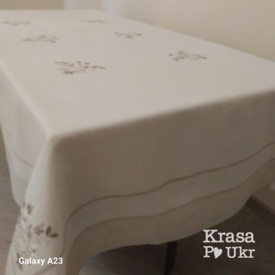 #des11 Бежева скатертина з кавовим візерунком 1,5*2,2 м