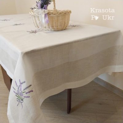#des16 Скатертина “лавандовий прованс з метеликами” 135*180 см, 150*220 см, 180*320 см, 180 см*360 см