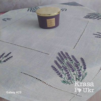 Скатертина #078 натуральна “Лаванда мережка” (90*90 см)