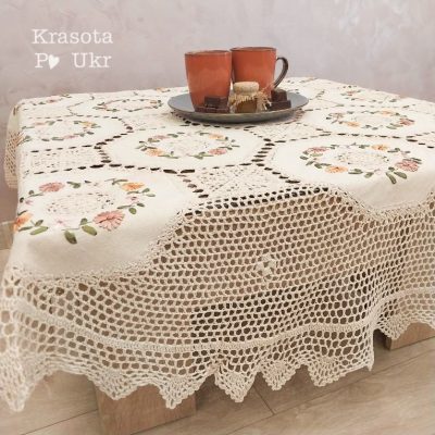 Скатертина кругла 135 см в пастельних тонах, в стилі печворк #852