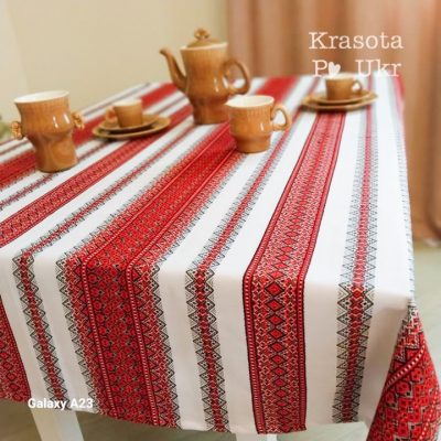 Скатертина для столу з червоним принтом "Вишиванка", розміри 140×150 см, 150×180 см, 150×220 см