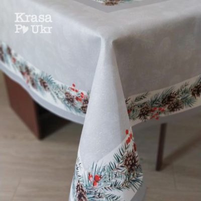 #1239 Скатертина 90*90 см, 150*220 см на новорічний стіл, “Класика Різдва” у сірому