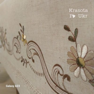 Велика лляна скатертина на стіл “пастельні квіти” #536, під натуральний льон (180*275 см)