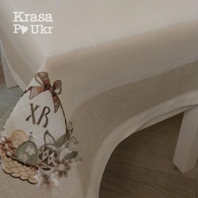 #4005 Велика скатертина на стіл 120*150 см, “Пастельна квіткова корзинка” в оливково-коричневих тонах