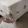 #095 Велика великодня скатертина “Пасхальна квіткова корзинка” - 150*220, 135*180 см - білий льон