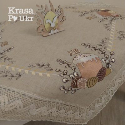 #352 Скатертина з пасочками і писанками “великодній мінімалізм” – 90*90 см