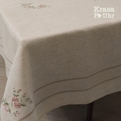 Скатертина на стіл з вишивкою "Квіткові мотиви" #4373-1, розмір 150×250 см