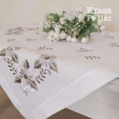 Скатертина 90*90 см, дизайн "сіро-оливкові ромашки" #536, класична