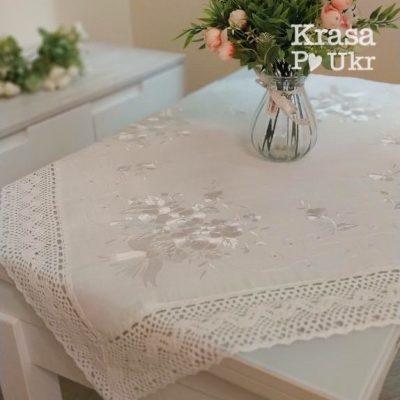 #006 Скатертина на стіл “Пасхальна квіткова корзинка” – 120*150 cм, 150*220 – льон