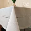 Біла однотонна лляна скатертина з мережкою, розмір 150×220 см, артикул #026