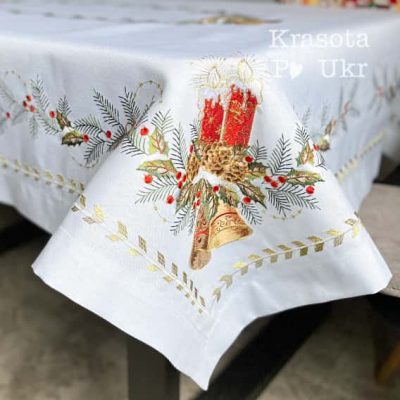Велика скатертина вишита (150*220 см, 135*180 см), “Різдвяні дзвони”