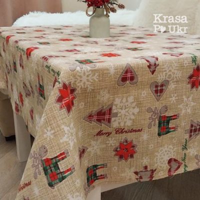 Скатертина з рогожки 110*150 см, “різдвяні візерунки”