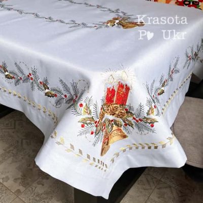 Велика скатертина вишита (150*220 см, 135*180 см), “Різдвяні дзвони”