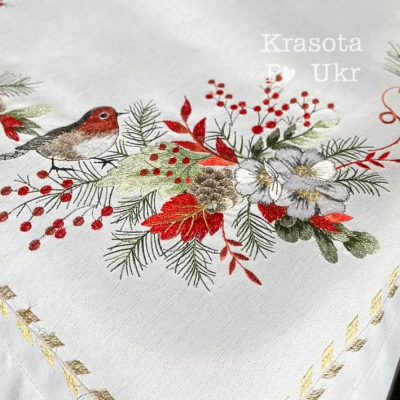 #1114-3 Новорічна скатертина біла або сіра, дизайн "Різдвяний снігур" (220*150 см)