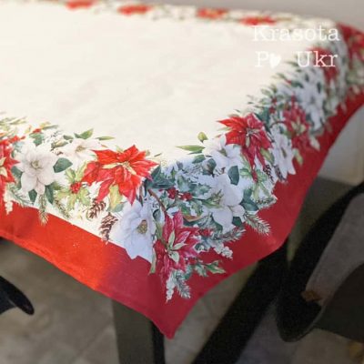 #1217 Скатертина “Класика Різдва” з різдвяниками 100*150 см, 150*220 cм,