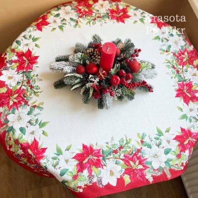 #1217 Скатертина 90*90 см, “Класика Різдва” з різдвяниками