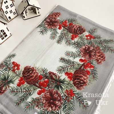 Серветка 40*150 см, “Класика Різдва з шишками” у сірому