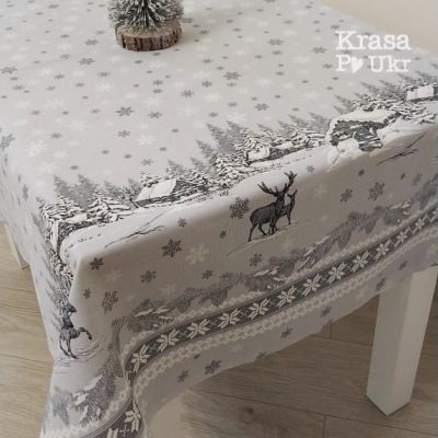 Скатертина на стіл, “засніжений ліс” в сірому (110*150 см)