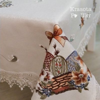 Атласна скатертина “Пастельна квіткова корзинка” #0095 (110*160 см)