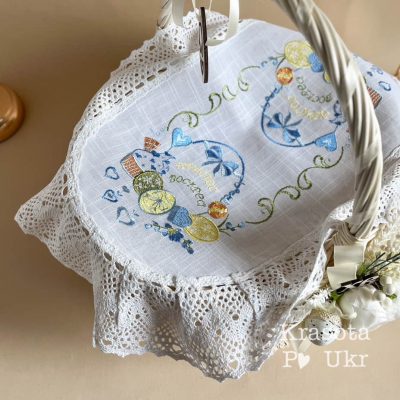Пасхальна серветка (60*40 см), “Патріотичний Великдень”, білий льон