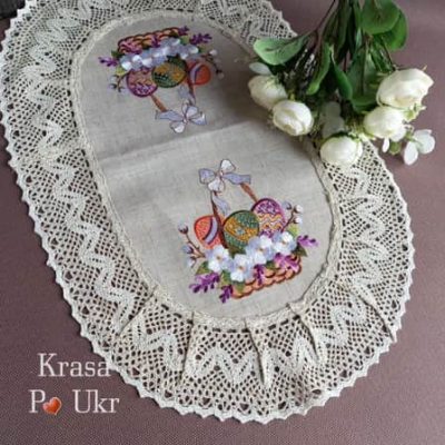 Лляна серветка “Весняні барви” на середній кошик, 60*40 см