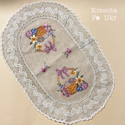 УПАКОВКА (6 ШТ або 12 ШТ) – серветка на кошик з натурального льону “Ніжні писанки”, (62*42 см)