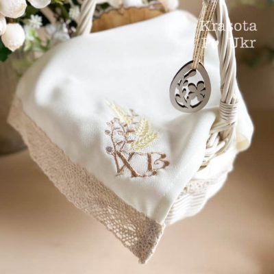 Серветка дитяча – 25*20 см, дизайн “мінімалістична вишивка”, молочна