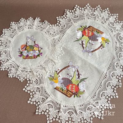 Комплект великодніх рушників, 30 см і 60*40 см "Весняні барви", атлас, айворі