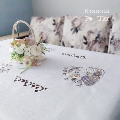 Скатертина на стіл “Великодня меланхолія”, атласна #0770 (110*160 см або 130*180 см)
