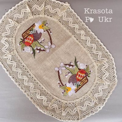 Лляний рушник 60*40 см з вишивкою, “Барвисті крашанки”