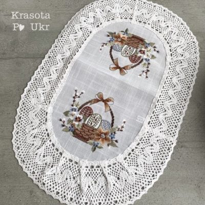 Великодній рушник “Пасхальна квіткова корзинка” (60×40 см), льон