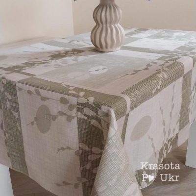 Скатертина “великодня абстакція” у пастельно-оливковому 120*150 см