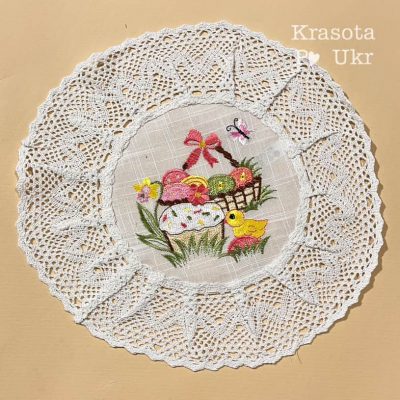 Пасхальний лляний рушник дитячий (30 см), “Рожева корзинка”