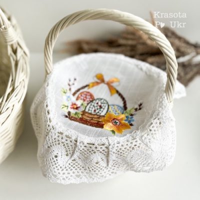 Серветка дитяча лляна (30 см), “Українська великодня корзинка”