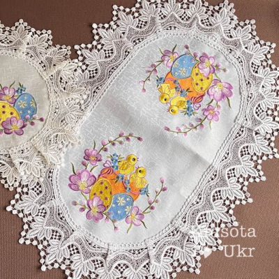 Серветка на кошик до Великодня, “Бузковий цвіт” (60*40 см) – біла або айворі