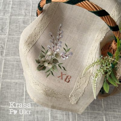 УПАКОВКА (12 ШТ) – серветка вишита, дизайн “вербовий оберіг” 48*30 см – у натуральному кольорі