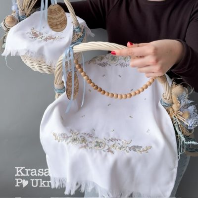 Комплект вишитих рушників 60*40 см та 20*28 см, орнамент “пташки та писанки”