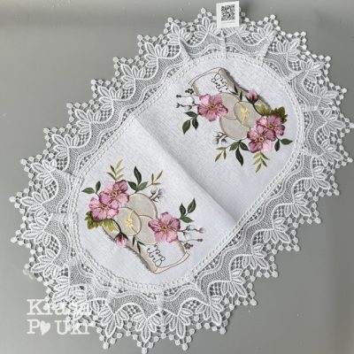Серветка на кошик, “Пудрові квіти” 60*40 см – атлас