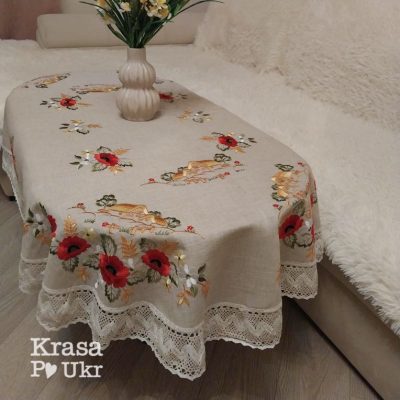 Серветка на кошик з натурального льону “Ніжні писанки”, (62*42 см)